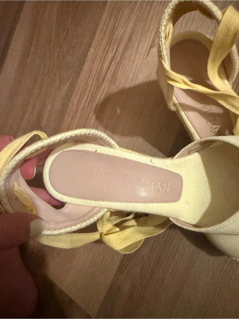 Stuart Weitzman Pale Yellow Espadrille Wedge Sandals